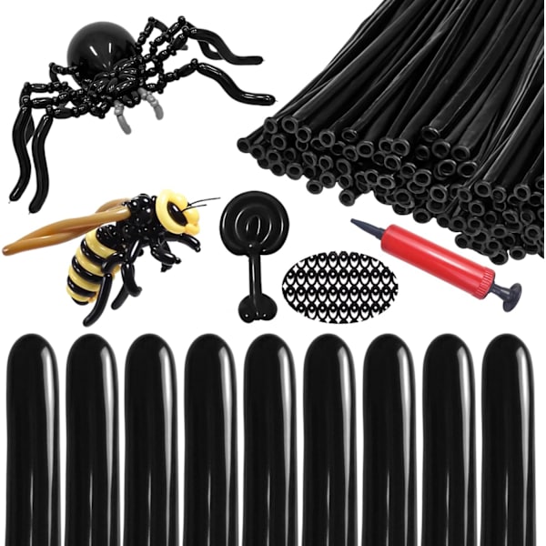 150 stk lange balloner med pumpe, sort 260 balloner Animal Kit Premium