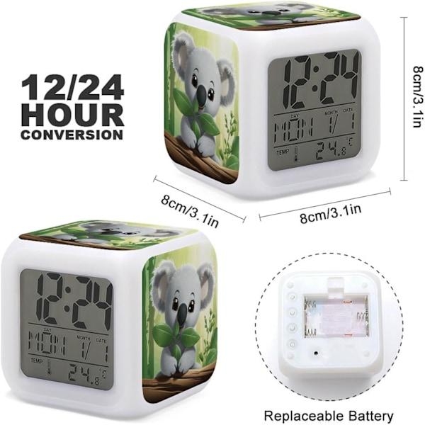 Väckarklocka, Grön blad Koala Tryck Digital Väckarklocka, Resor, Liten Väckarklocka för Sängbord, Väckarklocka Baery Powered Vit Vit