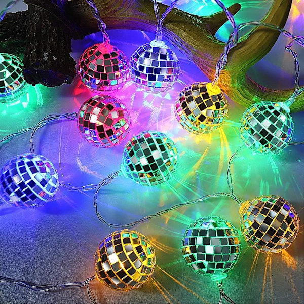 50 LED Discokula Spegel LED Festljusslinga Jul Lyktor för Semester Vägg Fönster Trä Dekorationer Inomhus Utomhus Terrass Fest Gård