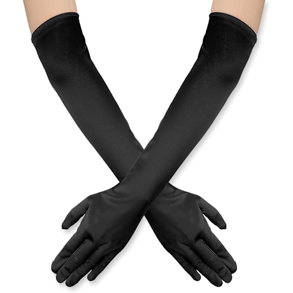 21" Women Long Gloves - Stretchy Satin Opera Gloves for Evening