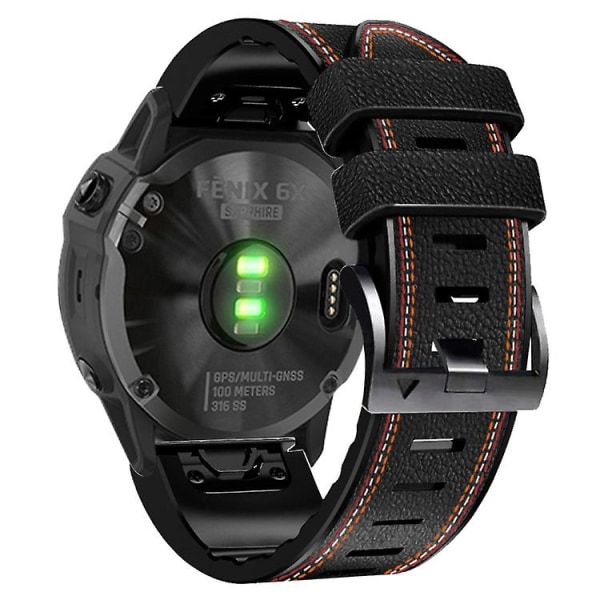 Til Garmin Fenix 7x Tricolor Stitching Silikone Læder Rem SIV Black