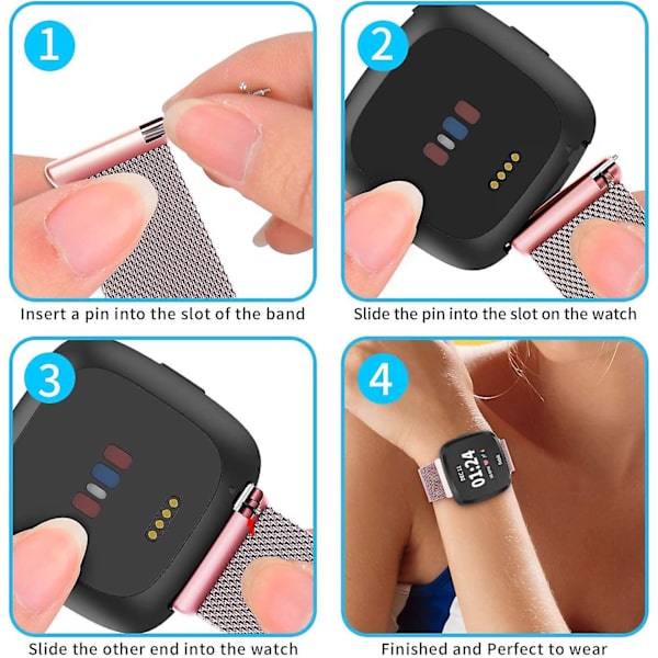Metallisk justerbart ersättningsarmband magnetiska band kompatibla med Fitbit Versa/versa 2/versa Lite/se, flerfärgad Rose Gold Small