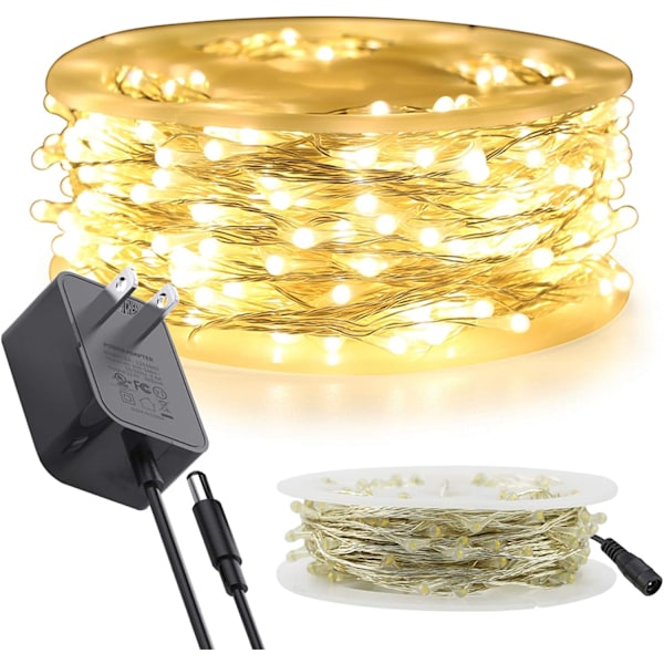 Sølvtråd Fe Lys Plug in 99 Ft 300 LED Strenglys med Spole, Varm Hvit Varm Hvit 99Ft 300LED Varm Hvit 99Ft 300LED