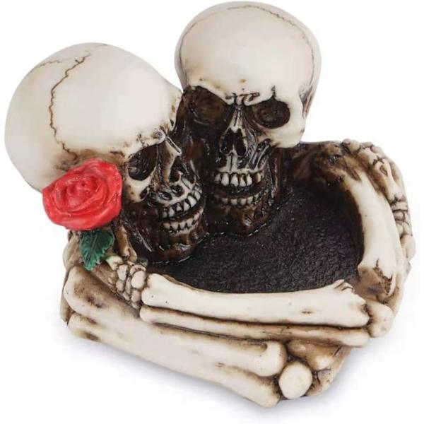To kranier Rock Punk Style Skull Askebæger Resin Håndværk Hjemmeindretning Halloween Dekoration Husholdningsartikler (Farve: B) B  B