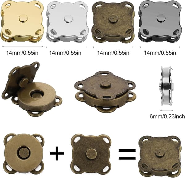 16 set magnetiska tryckknappar för sömnad, magnetiska tryckknappar, tryckknappar för att sy på väskor, handväskor, plånböcker, gör-det-själv-hantverk
