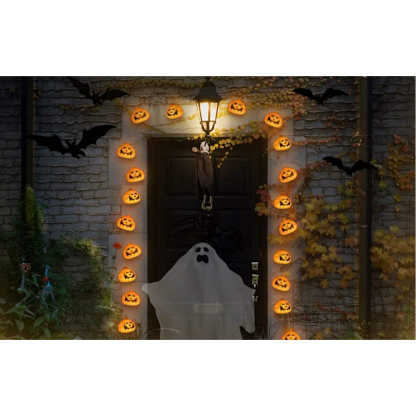 Stora Halloween solcellslingor utomhus, pumpa ljusslinga med 8 lägen inomhus utomhus dekor med 21,32ft 30 pumpa lampor för vit