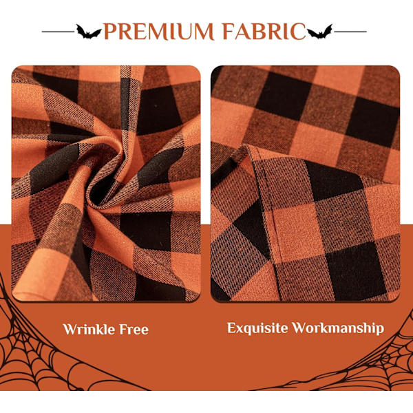 Halloween Rutete Bordsduk Rektangel - Oransje Buffalo Plaid Høst Bordsduker, Flekkbestandig Vaskbar Bordduk for Spising/Fester/Høytid