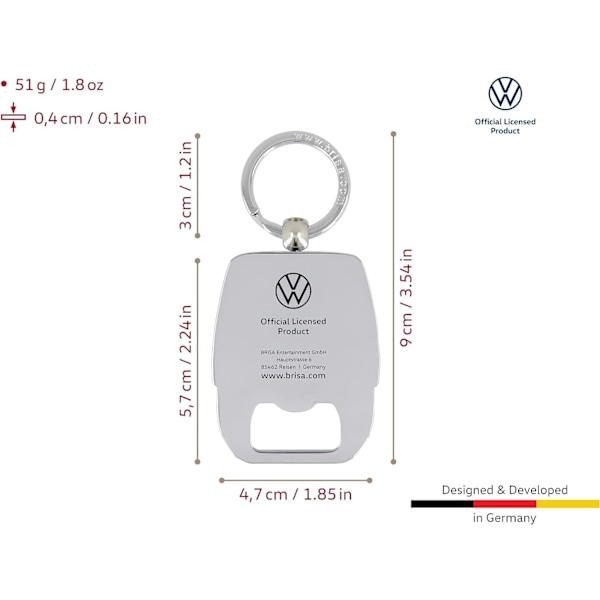 Brisa VW Collection-Volkswagen nøglering nøglering-Accessoire nøgleholder med ølflaske-? Åbner i T4 Bulli Bus Design (bus rød