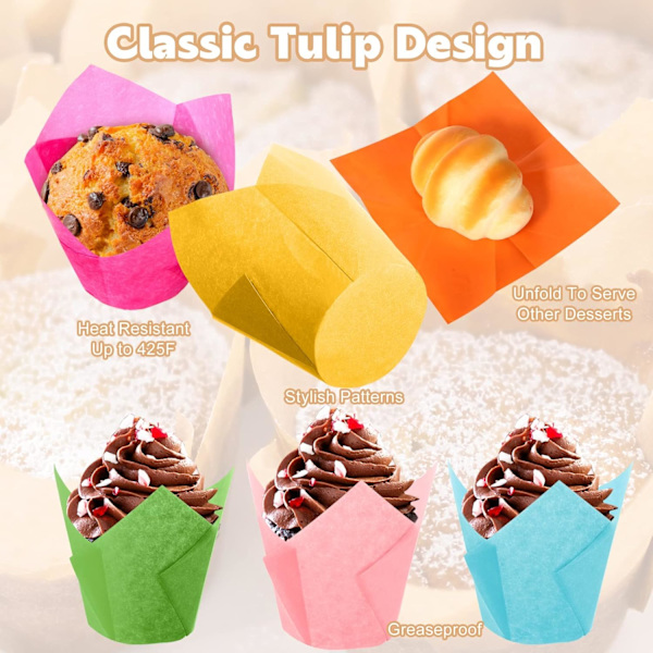 Tulpan Cupcake-formar (180 st) - Bakformar i 6 färger