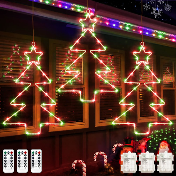 Julevindulys 3-pak batteridrevne LED-trelys 8 moduser timer