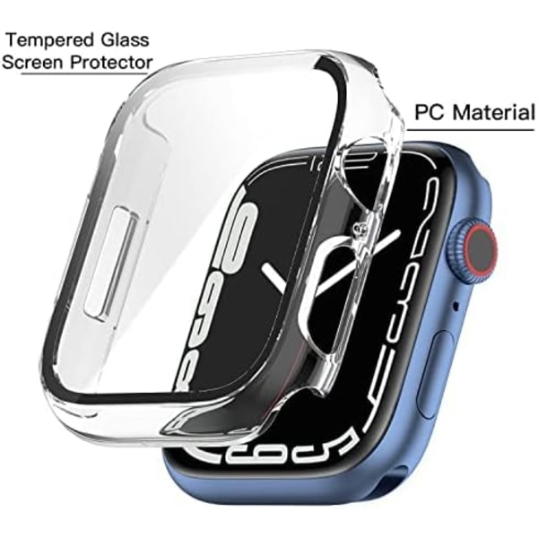(2-pakning) Deksel kompatibelt med Apple Watch Series 8 Series 7-45mm, innebygd tynn HD skjermbeskytter i herdet glass, komplett erstatningsdeksel for iwatc