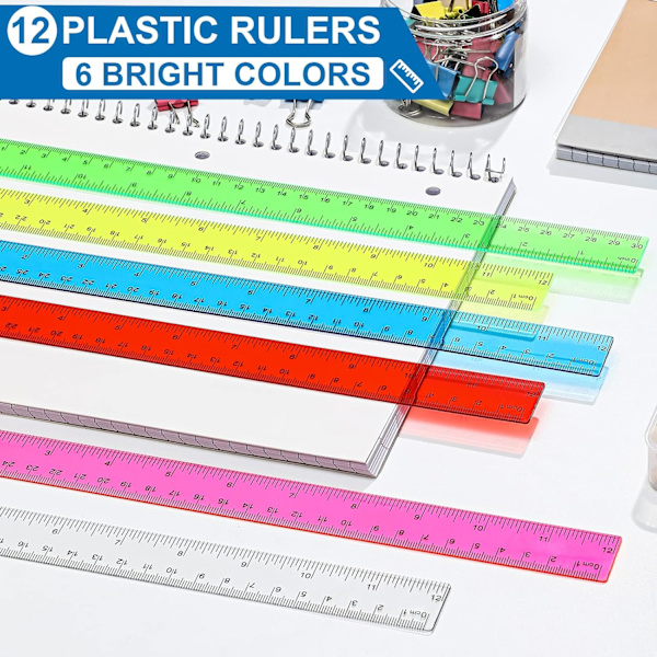 Linjaler 12 tum - Genomskinliga flexibla linjaler i plast (12-pack)