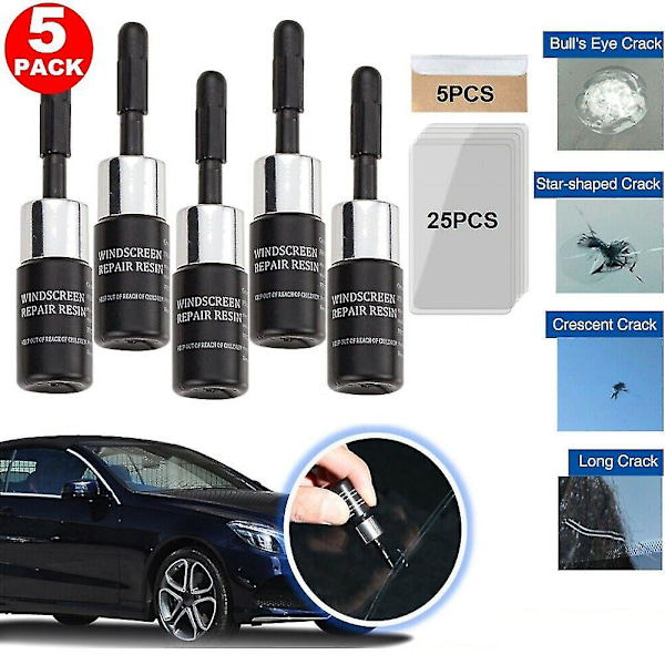 5-pack Auto Glass Nano Repair Fluid Bil Vindruta Resin Crack Verktygssats Crack