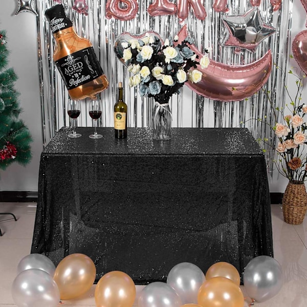 Sort Sequin Dug - 60'' x 102'' Rektangulær Funklende Glitter Metal Dug Duge Overtræk Overdådig til Halloween, Pensionering, Fødselsdag Bl
