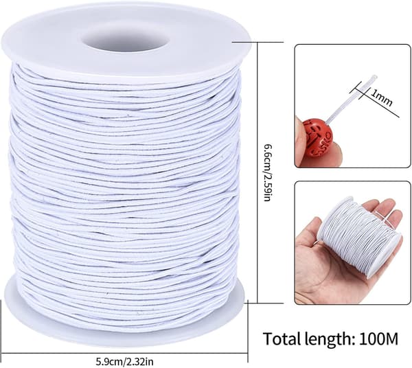 Elastisk perlesnor, 1 mm x 100 m elastisk tråd, snor, perlesnor, makramesnor, elastik til gør-det-selv halskæder, håndværk, armbånd, smykkefremstilling