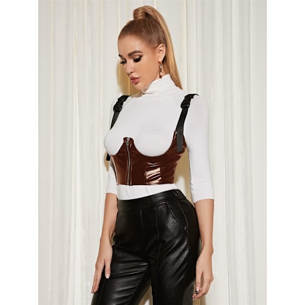 Kvinder PU Læder Bustier Crop Top Gotisk Punk Spænde Tank Top Camisole