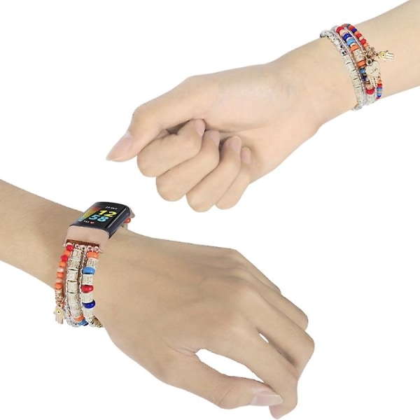 För Fitbit Charge 5 Palm Bead Chain Watch Band KDC Colorful