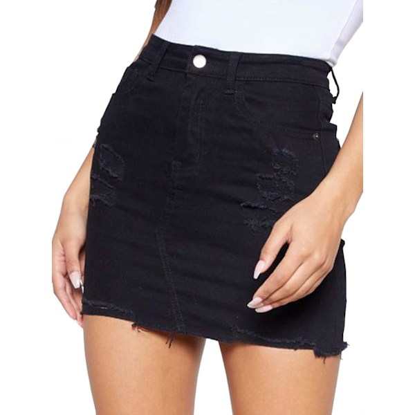 Kvinners høye midje jean skjørt Slim Fit glidelås foran elastisk Bodycon denim mini