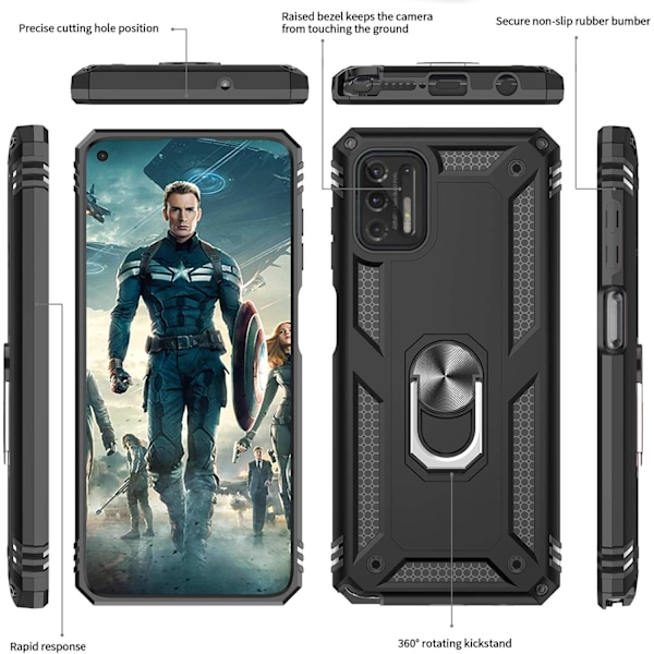 til Moto G Stylus 2021 etui i militærkvalitet med støttefod og 2 skærmbeskyttere i hærdet glas - Sort [Ikke til 5G/2020] Sort