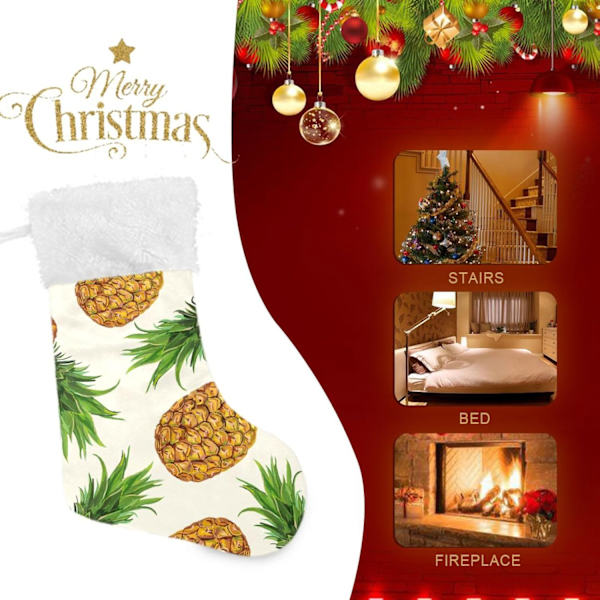 Julklapp, personliga julklappsstrumpor 2-pack Ananas Blommig Gul 45,7 cm Julstrumpor Hängande Ornament Eldstad för Träddekoration