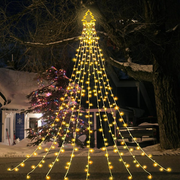 Juledekorasjon utendørs juletrelys, 320 LED 16,4 fot utendørs fetopperlys [8 moduser og vanntett], med 11\" opplyst juletre