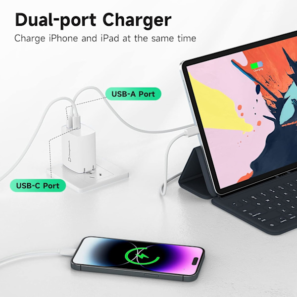 USB C-laddare, 20W Pd Iphone Snabbladdare, Dubbel Port
