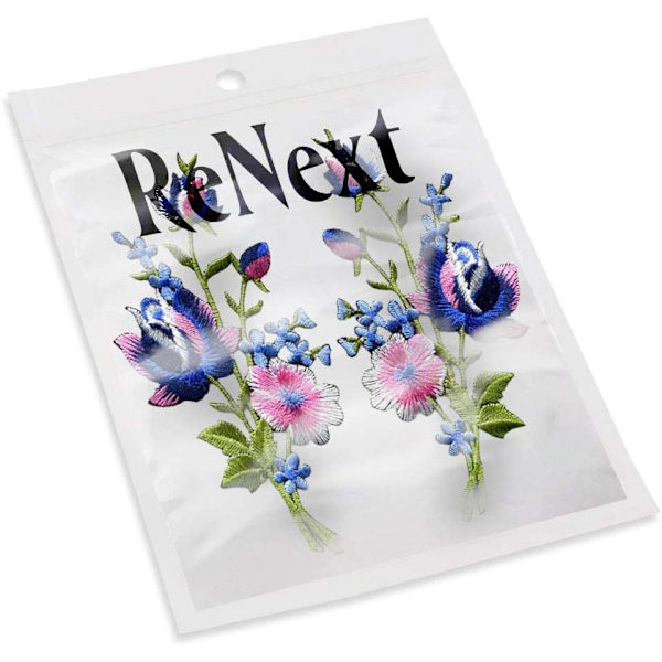 Rosa Blå Roser Par Blomster Blomsterbukett Boho Brodert Appliques Stryke-På Lapper