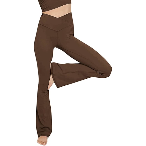 Dam casual bootleg yoga byxor V crossover hög midja flare träningsbyxor