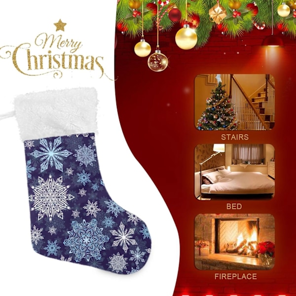 Julklapp, Personliga Julklappsstrumpor 2-pack Jul Snöflinga Isblå 45,7 cm Julstrumpor Hängande Ornament Eldstad för