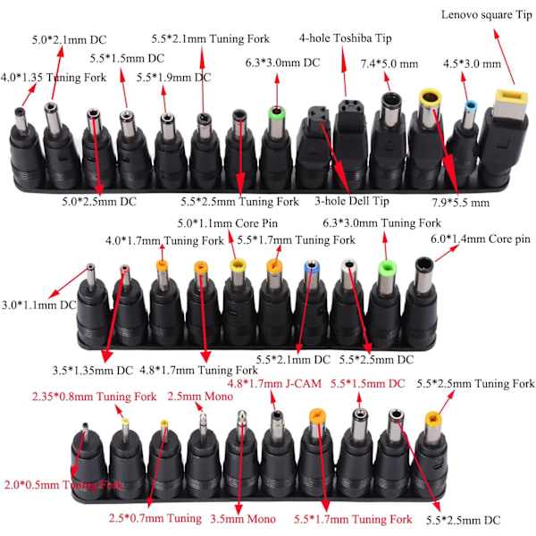 34st Universal Laptop Notebook Ingång Dc Plug Set Jack Tips