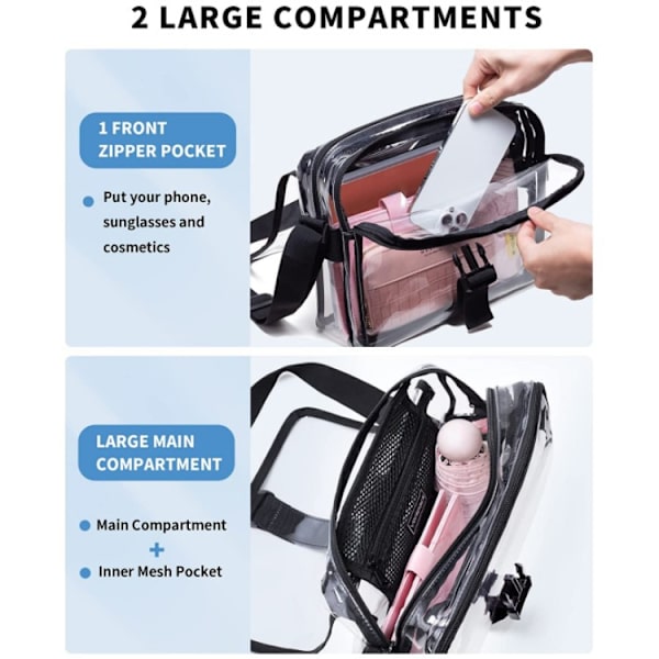 Rymlig innerficka genomskinlig crossbody-väska