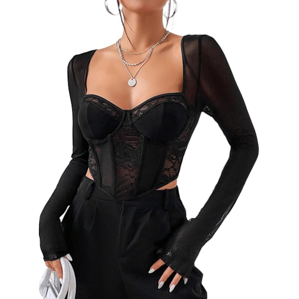 Kvinnors Sweetheart Neck Sheer Mesh långärmad Bustier