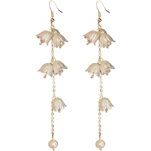 Bell Orchid Flower Dangle Drop Hook Øredobber for Kvinner Jenter Dainty Pearl