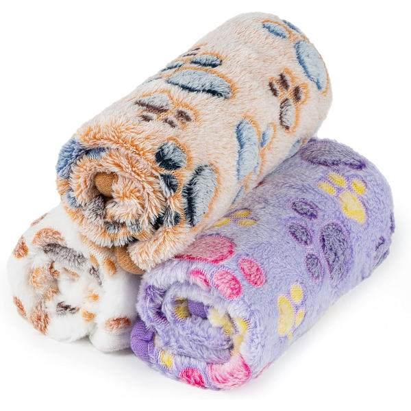 1 Pack 3 Hundfiltar, Mjuka Fluffiga Fleece Tassavtrycksfiltar