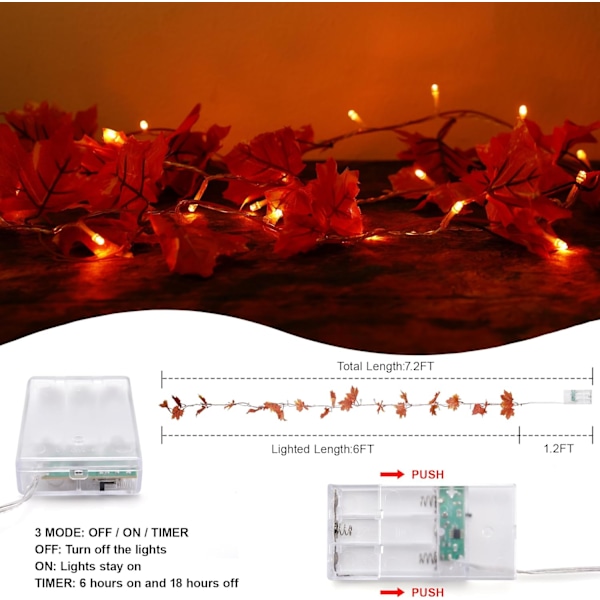 Efterårsblade Girlande med Lys - Batteridrevet, Thanksgiving Dekoration