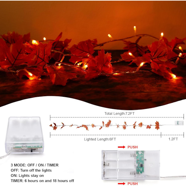 Höstlövsgirlang med lampor - Batteridriven, Thanksgiving-dekor