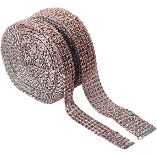 Rose Gold Rhinestone Ribbons - 2 ruller Mesh Ribbon Strip