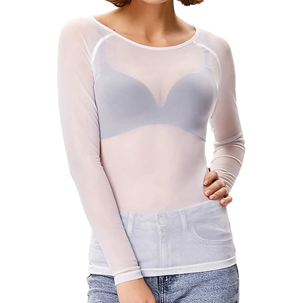 Women's Basic Long Sleeves Mesh Sheer Tops See Through Tee Shirts Mesh Crop Top