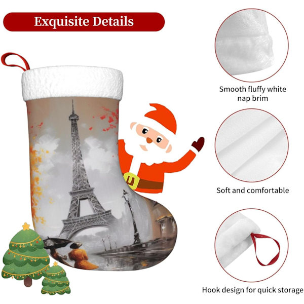 Eiffeltornet Paris Måleri Tryck Julstrumpa Julpynt Kaminhängande Julstrumpor för Familj Semester Julparty Dekorationer 45 cm