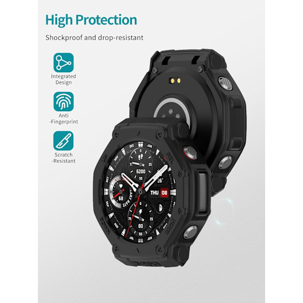 Etui for Amazfit T-Rex 3, TPU Beskyttelsesdeksel, Enkel å Installere, Fallsikker, Ripesikker, Beskyttelsesetui for Amazfit T-Rex 3 Smartklokke (Svart+Hvit) Bl