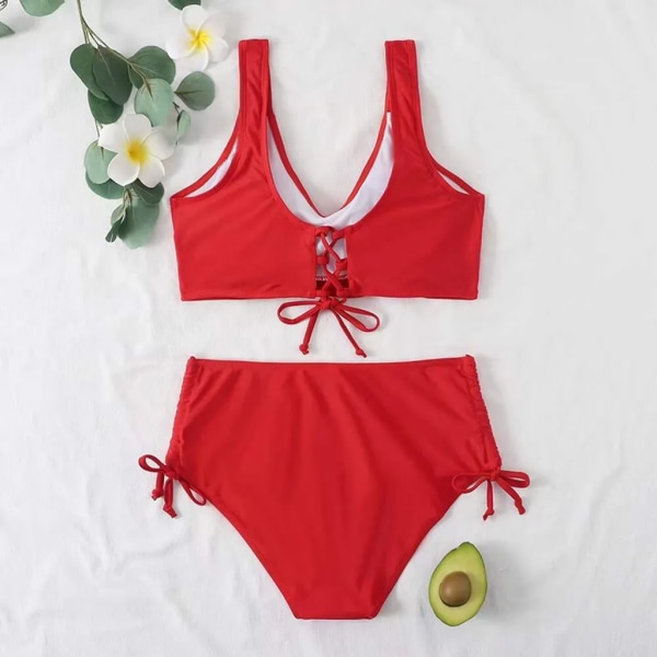 ASKSA Dam Baddräkt Set Crossover Rygg Baddräkter Badkläder Dragsko Sida Strandkläder Baddräkt, Röd, XL Red XL