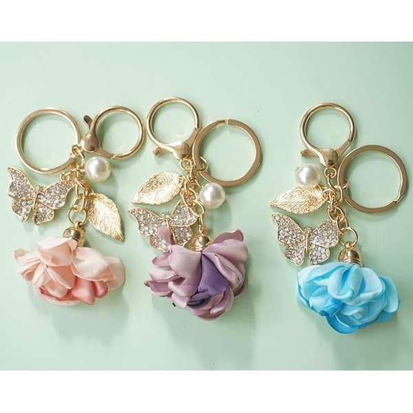 Blomma Nøglering Sød Sparkle Rhinestone Sommerfugl