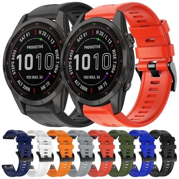 För Garmin Fenix 7s Sapphire Solar Metal Buckle Solid Color Silikon Armband RHB Black