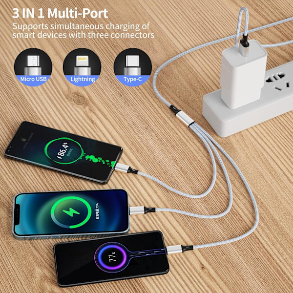 Multiladdningskabel. Multi 3 i 1 iPhone-laddningskabel