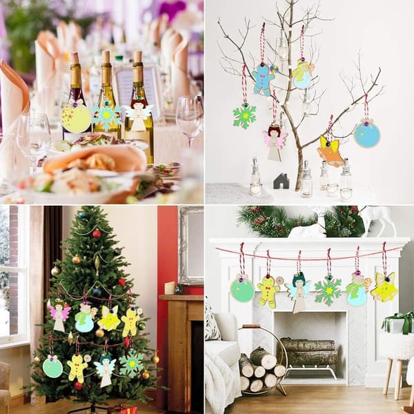 wxsp 48 stk. Træ Julepynt Håndværk til Børn, Ubehandlede Træskiver Ornamenter, DIY Håndværk Julepynt Sæt til Juletræ