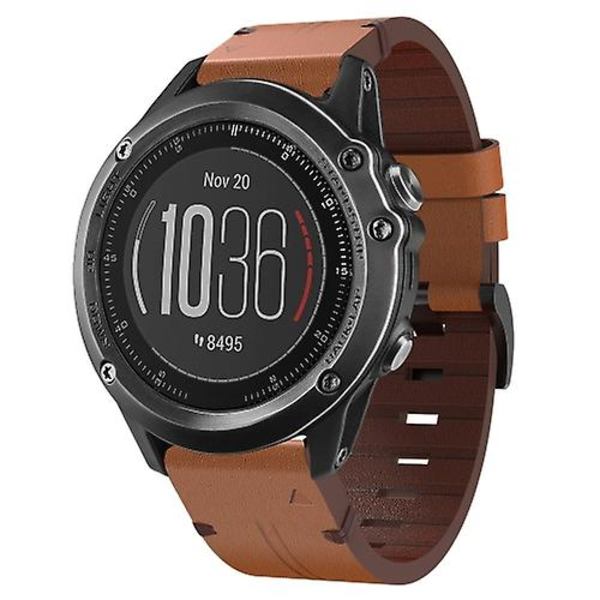 För Garmin Fenix 3 Hr 26mm Läder Stål Spänne Klockarmband LVV Brown