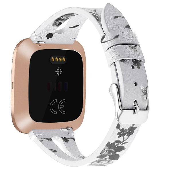 För Fitbit Versa 2 Läder Mellanöppning Klockarmband IDZ White Ash Flower