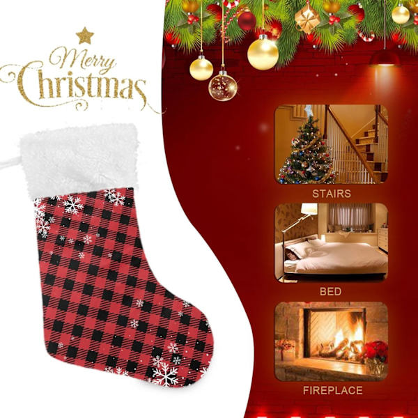 Julklapp, personliga julklappsstrumpor 2-pack Jul Snö Röd Buffel Rutig 45,7 cm Julstrumpor Hängande Ornament Eldstad f