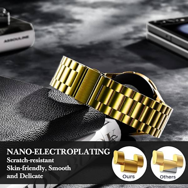 20 mm rostfritt stål utan gap-band [One Click Attachment] för Galaxy Watch 6 5 4 Active 2 40 mm 44 mm, Watch 6 Classic 47 mm 43 mm, Watch 5 Pro 45 mm