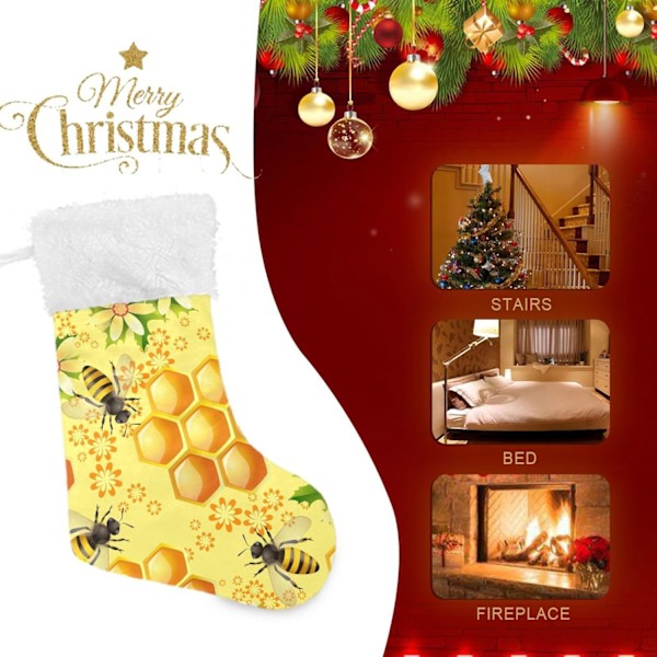 Julklapp, personliga julklappsstrumpor 2-pack Bi, Blomma, Honung 45,7 cm Julstrumpor Hängande Ornament Eldstad för träddekoration